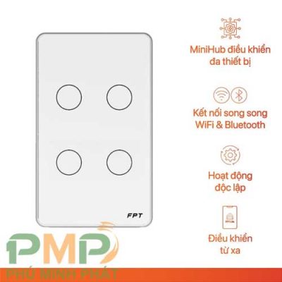 Công tắc cảm ứng Leto chữ nhật 4 nút màu trắng