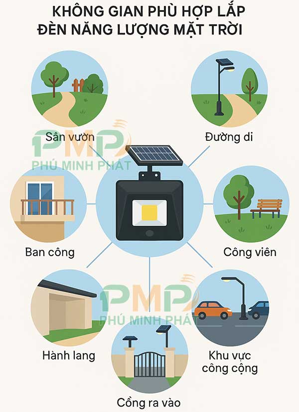 Không gian phù hợp lắp đặt đèn năng lượng mặt trời