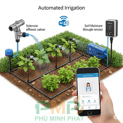 Sơ đồ điều khiển hệ thống tưới cây bằng điện thoại
