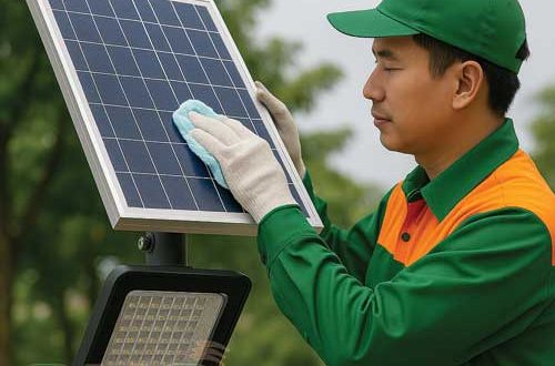 Vệ sinh tấm pin cho đèn năng lượng mặt trời