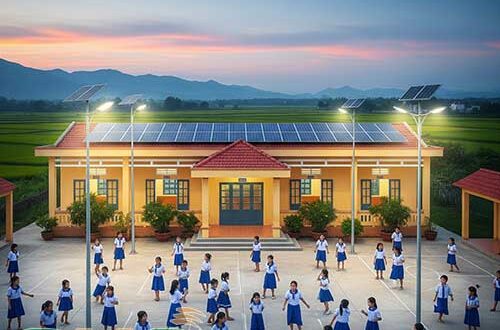 Lắp đặt đèn năng lượng mặt trời cho trường tiểu học