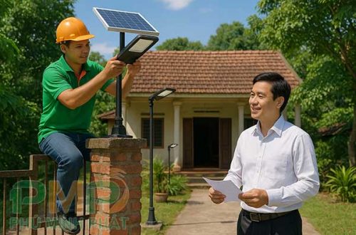 Lắp đặt đèn năng lượng mặt trời trước cổng nhà
