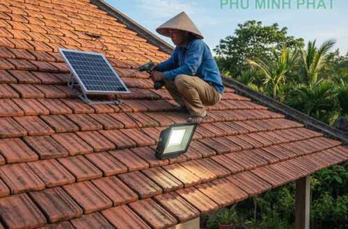 Lắp đặt đèn năng lượng mặt trời trên mái ngói