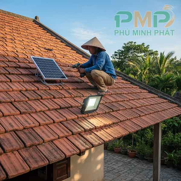Lắp đặt đèn năng lượng mặt trời trên mái ngói Lắp đặt đèn năng lượng mặt trời trên mái ngói